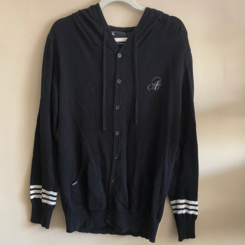 Ambiguous Black Hooded ButtonUp Cardigan SzMed